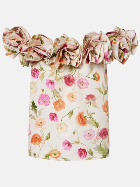 CAROLINA HERRERA Floral-appliqué off-shoulder cotton-blend top
