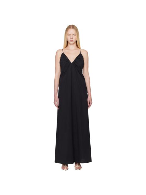 RÓHE Black Hammered Silk V-Neck Strap Maxi Dress
