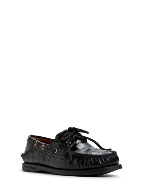 SPERRY Sperry Authentic Original Two-Eye Boat Shoe in Black Croco Leather Emb Croco at Nordstrom