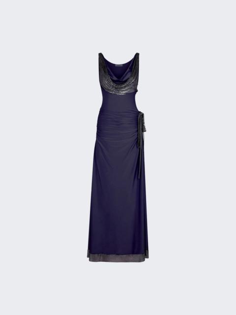 rabanne Long Mesh And Jersey Dress Deep Navy