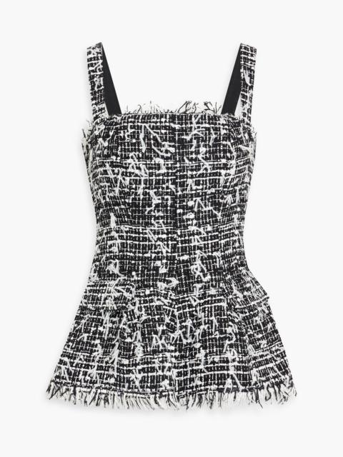Oscar de la Renta Frayed cotton-blend tweed peplum top
