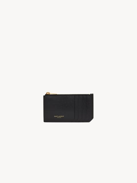 SAINT LAURENT PARIS FRAGMENTS ZIP CARD CASE IN COATED BARK LEATHER