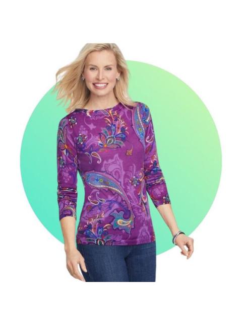 Other Designers Talbots Women’s Purple Paisley Sweater 100% Merino Wool Fine Gauge Medium NWOT