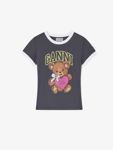 GANNI BLACK CROPPED TEDDY T-SHIRT