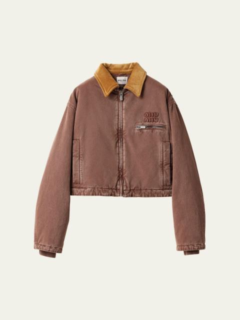 Miu Miu Zip-Up Corduroy Collar Crop Padded Bomber Jacket
