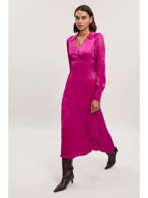 KAREN MILLEN Viscose Satin V Neck Long Sleeve Woven Midi Dress