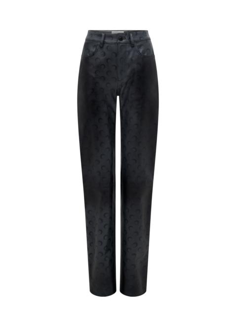 Marine Serre Moon Airbrushed Leather Straight Leg Pants