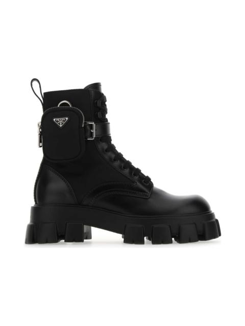 Black Leather And Re-nylon Monolith Boots