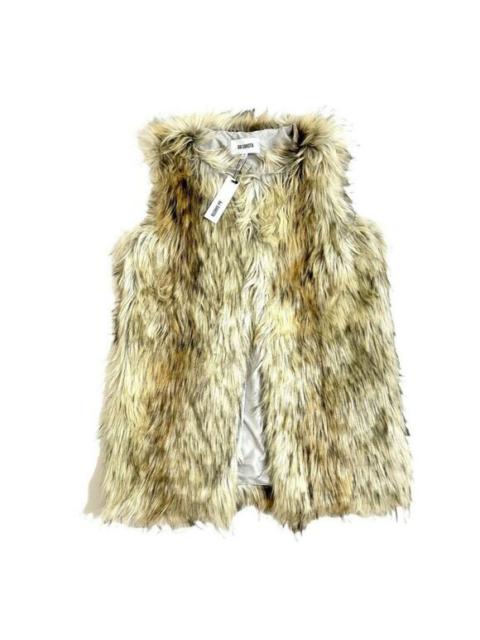 BB Dakota Shaggy Faux Fur Vest Ivory Cream Brown Fuzzy Winter Layer M NWT