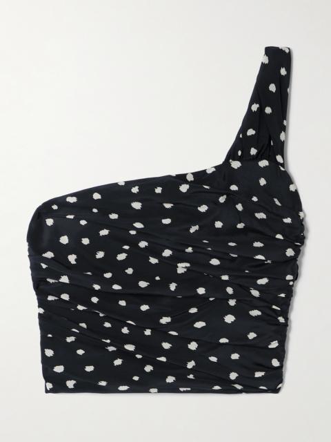 BLAZÉ MILANO Mariquita Reef One-shoulder Gathered Printed Silk Crepe De Chine Top