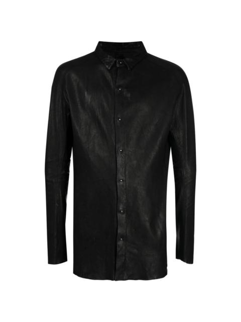 raw-cut edge leather shirt