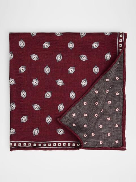 Brunello Cucinelli Men's Geometric Leaf-Print Silk Pocket Square