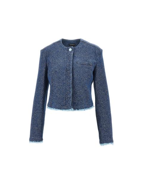 EMPORIO ARMANI BUTTONED DENIM CROPPED JACKET
