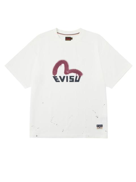 EVISU Graffiti-Style Seagull and Logo Print Relax Fit T-Shirt