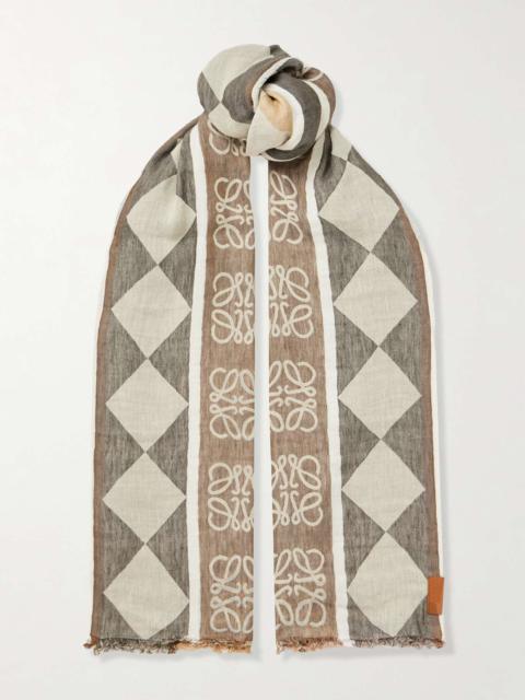 + Paula's Ibiza fringed linen and cotton-blend jacquard scarf Beige