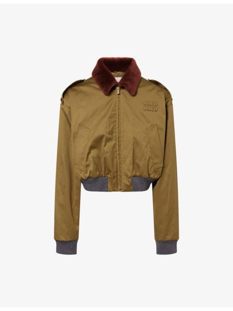 Miu Miu Shearling-Collar Cotton Bomber Jacket
