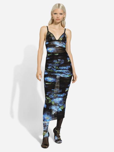 Dolce & Gabbana Tulle Slip Dress with Bluebell Print