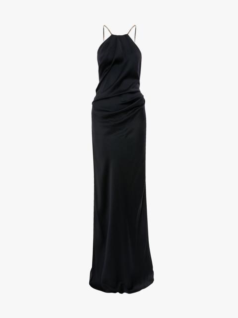 Victoria Beckham Chain Detail Halter Gown In Navy