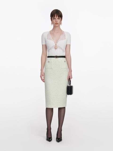 self-portrait Lime Boucle Midi Skirt