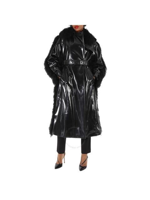 Burberry Burberry Ladies Black Shearling Trim Plastic Trench Coat