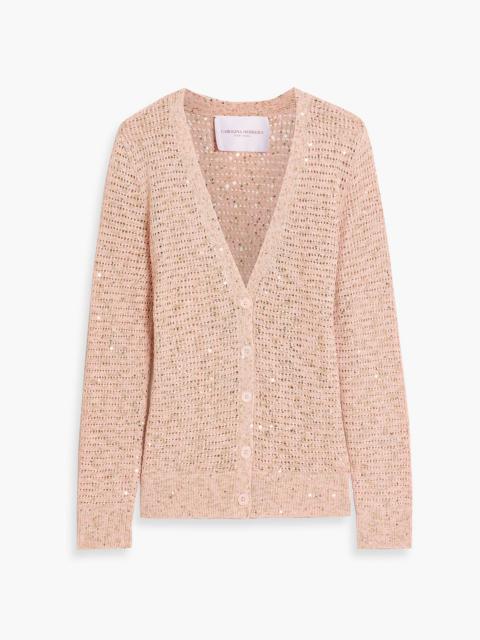 CAROLINA HERRERA Sequin-embellished pointelle-knit cotton-blend cardigan