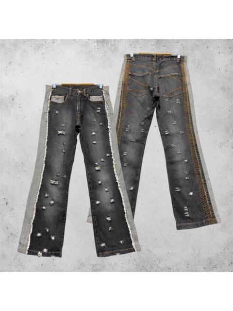 Hysteric Glamour Bernings Sho Distressed Panel Denim Jeans Washed Grey Flare