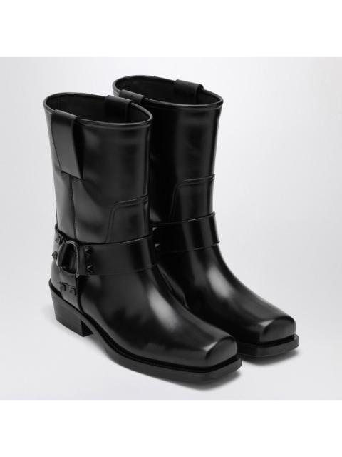 Valentino Garavani Black Leather Biker Rockstud Low Boot Women