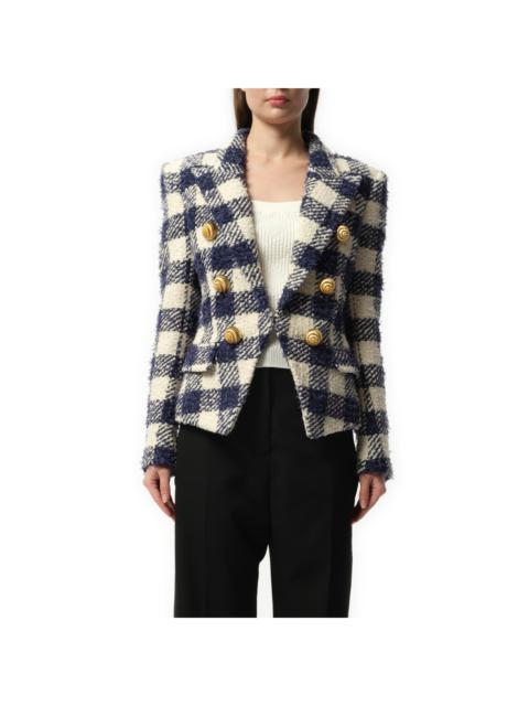 Balmain 6 Button Tweed Jacket in Marine/White