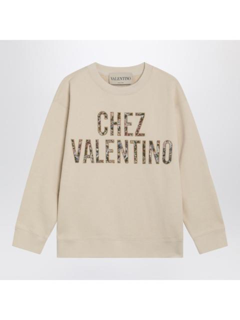 Valentino Valentino Ivory Cotton Sweatshirt With Chez Valentino Floral Motif Women