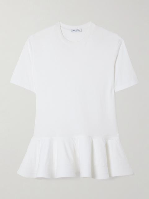 Alaïa Oversized Poplin-trimmed Cotton-jersey Peplum T-shirt