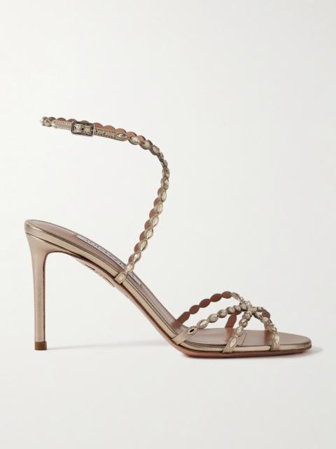 AQUAZZURA Love Struck 85 Crystal-embellished Metallic Leather Sandals