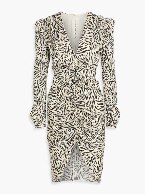 RONNY KOBO Amara ruched printed silk-blend crepe de chine dress