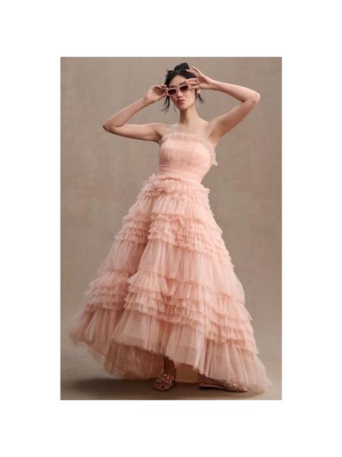 Other Designers Mac Duggal 20573 Strapless Tiered Tulle Ruffle Gown Peach Size 2