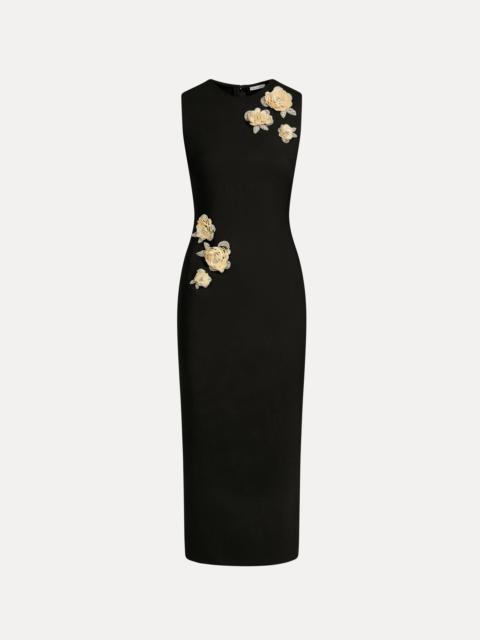 Oscar de la Renta BROOCH EMBROIDERED COCKTAIL SLEEVELESS DRESS