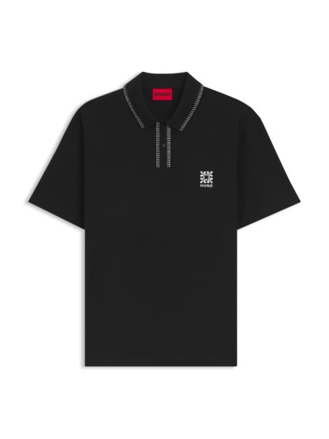 HUGO LOGO-ARTWORK POLO SHIRT WITH BLANKET STITCHING