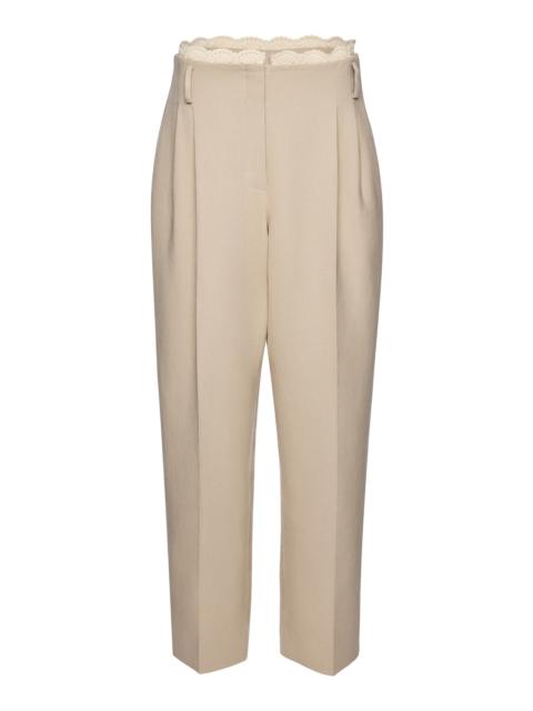 MAGDA BUTRYM Lace-Detailed Stretch-Linen Cropped Pants khaki