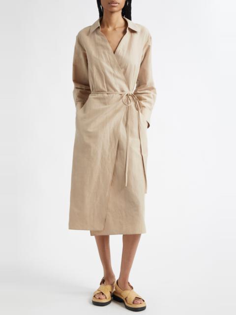 Vince Long Sleeve Wrap Shirtdress in Light Sandbar at Nordstrom
