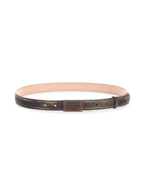 Acne Studios Acne Studios 1996 Logo Plaque Vintaged Leather Belt in Dark Brown/Beige at Nordstrom