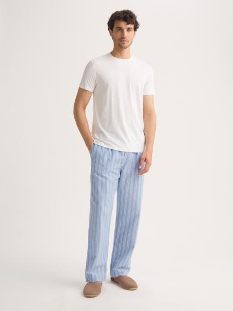 Derek Rose Men's Lounge Pants Arran Brushed Cotton Blue Herringbone Stripe