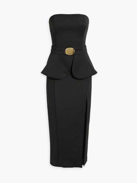 NICHOLAS Strapless belted ponte midi dress
