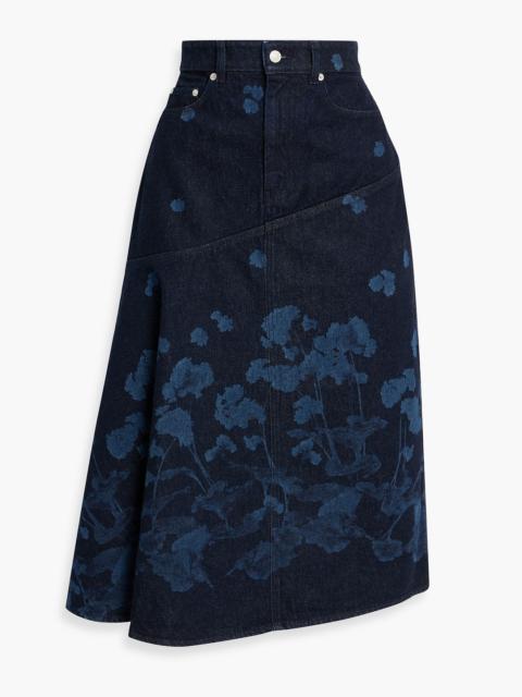 Erdem Asymmetric floral-print denim midi skirt