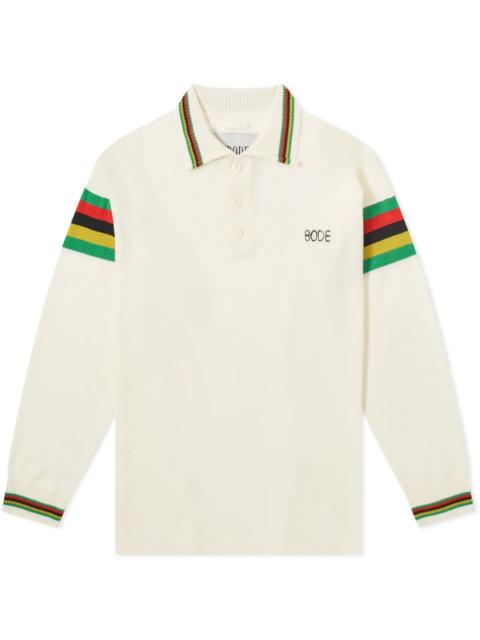 BODE $719 Bode Cycling Stripe Logo Knitted Long Sleeve Polo