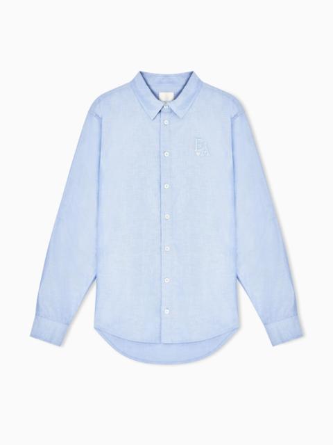 EMPORIO ARMANI EAGLE CLUB COTTON OXFORD SHIRT WITH EMBROIDERY