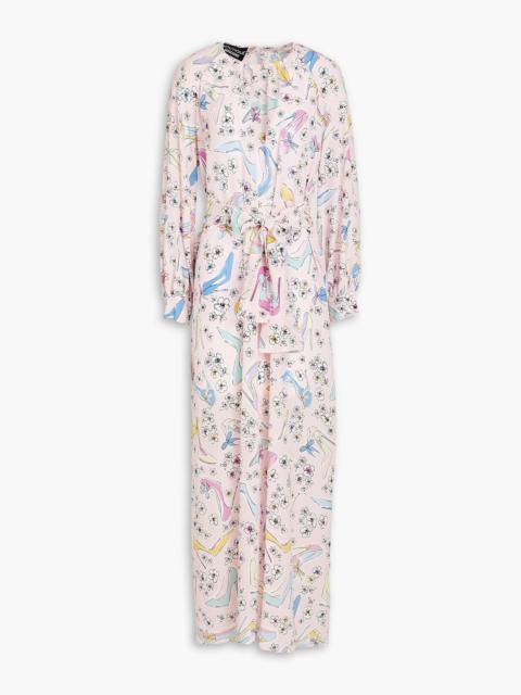 Moschino Belted printed silk crepe de chine maxi dress