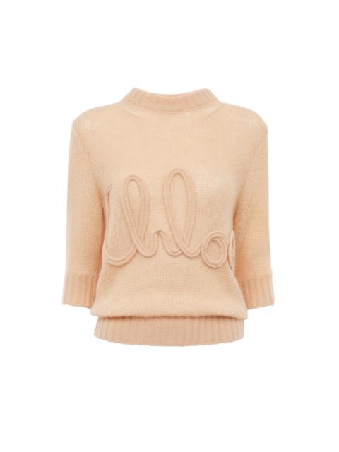 Chloé ELBOW-SLEEVE LOGO SWEATER IN ALPACA WOOL & SILK KNIT