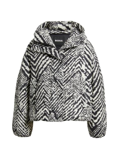 BOSS BOSS Paffia Herringbone Hooded Coat in Monochrome Herringbone at Nordstrom