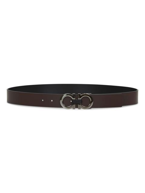 FERRAGAMO Dark brown Gancini reversible belt