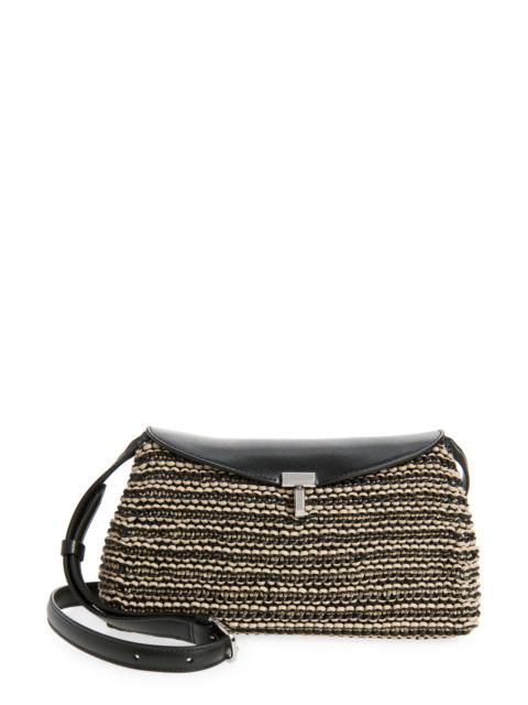 TOTEME TOTEME T-Lock Top Handle Woven Leather Clutch in Black/Sand at Nordstrom