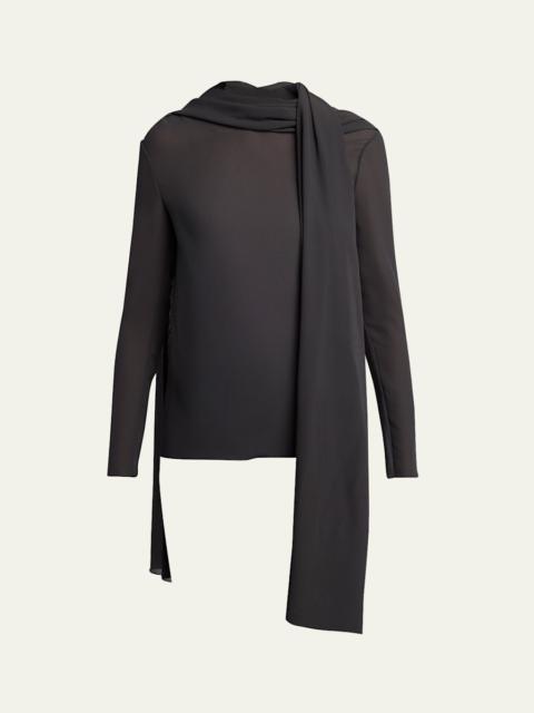 The Row Alenora Scarf-Neck Silk Long-Sleeve Top