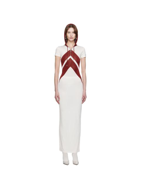 Jean Paul Gaultier White & Burgundy 'The Chevrons' Maxi Dress